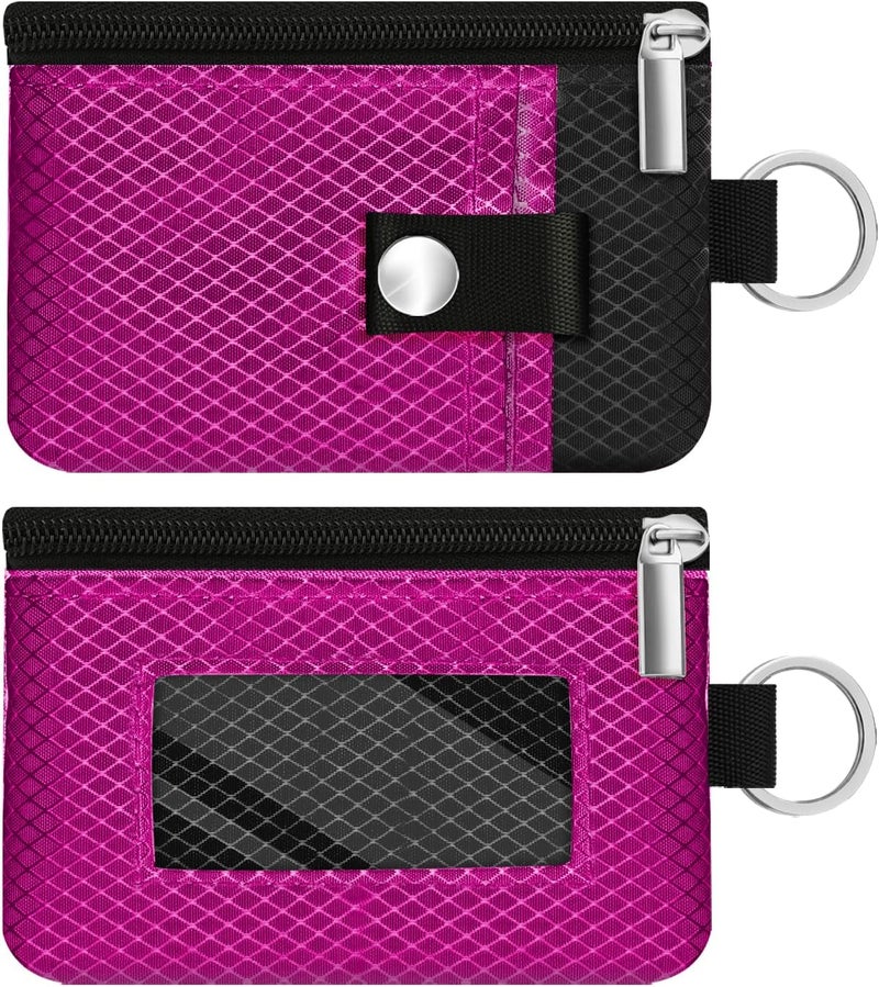 CCUMI Minimalist RFID Blocking Small Wallet with ID Window,WaterResistant Zip Id Case Wallet with Lanyard Keychain for Cards,Cash,Travel,Women,Men (Purplish Red/Black) - Image 3